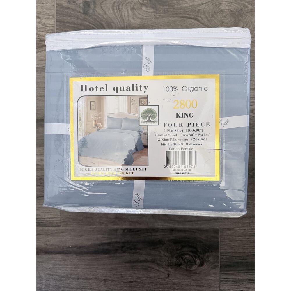 2800 Series Deep Pocket 4 Piece Sheet Set King Size In Light Blue 100% Organic